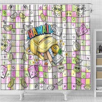 Hawaii Cruising Back To School Shower Curtain Grid Pattern With School Bag And Vintage Surf Van