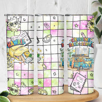 Hawaii Cruising Back To School Skinny Tumbler Grid Pattern With School Bag And Vintage Surf Van