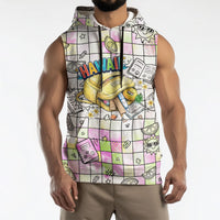 Hawaii Cruising Back To School Sleeveless Hoodie Grid Pattern With School Bag And Vintage Surf Van