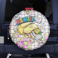 Hawaii Cruising Back To School Spare Tire Cover Grid Pattern With School Bag And Vintage Surf Van