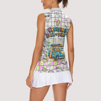 Hawaii Cruising Back To School Women Sleeveless Polo Shirt Grid Pattern With School Bag And Vintage Surf Van