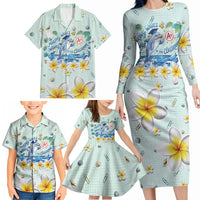 Personalized Hawaii Back To School Dolphin Family Matching Long Sleeve Bodycon Dress and Hawaiian Shirt Grid Notebook Background With Dolphin Mascot And Plumeria Flowers TS04 - Polynesian Pride