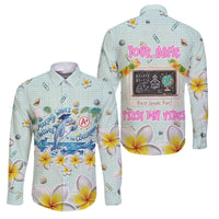 Personalized Hawaii Back To School Dolphin Family Matching Short Sleeve Bodycon Dress and Hawaiian Shirt Grid Notebook Background With Dolphin Mascot And Plumeria Flowers TS04 Dad's Shirt - Long Sleeve Green White - Polynesian Pride