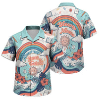 Personalized Hawaii Back To School Family Matching Off The Shoulder Long Sleeve Dress and Hawaiian Shirt Retro Rainbow Sun with Tropical Hibiscus Flowers TS04 Son's Shirt White Blue - Polynesian Pride