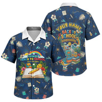 Personalized Hawaii Back To School Aloha Learning Family Matching Summer Maxi Dress and Hawaiian Shirt Retro Rainbow open Notebook with Pineapple and Hibiscus Flowers TS04 Son's Shirt Blue - Polynesian Pride