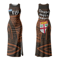 Straight Outta Kadavu Fiji Couples Matching Tank Maxi Dress and Long Sleeve Button Shirt Tribal Polynesian Tattoo Coat Of Arms Flag