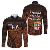 Straight Outta Kadavu Fiji Family Matching Off The Shoulder Long Sleeve Dress and Hawaiian Shirt Tribal Polynesian Tattoo Coat Of Arms Flag