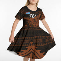 Straight Outta Kadavu Fiji Kid Short Sleeve Dress Tribal Polynesian Tattoo Coat Of Arms Flag