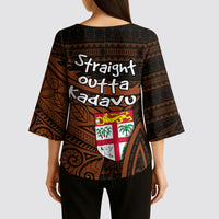 Straight Outta Kadavu Fiji Kimono Sleeve Blouse Tribal Polynesian Tattoo Coat Of Arms Flag