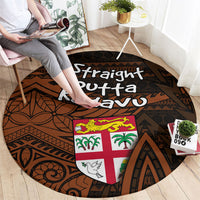 Straight Outta Kadavu Fiji Round Carpet Tribal Polynesian Tattoo Coat Of Arms Flag