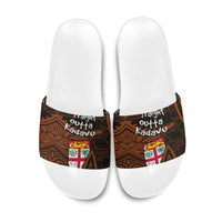 Straight Outta Kadavu Fiji Slide Sandals Tribal Polynesian Tattoo Coat Of Arms Flag