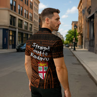 Straight Outta Kadavu Fiji Zipper Polo Shirt Tribal Polynesian Tattoo Coat Of Arms Flag