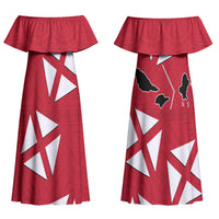 Wallis And Futuna Couples Matching Off Shoulder Maxi Dress and Long Sleeve Button Shirt Polynesian Tattoo Flag Map
