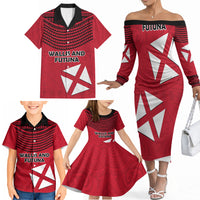 Wallis And Futuna Family Matching Off The Shoulder Long Sleeve Dress and Hawaiian Shirt Polynesian Tattoo Flag Map