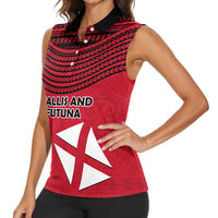 Wallis And Futuna Women Sleeveless Polo Shirt Polynesian Tattoo Flag Map