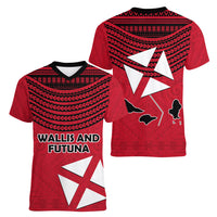 Wallis And Futuna Women V-Neck T-Shirt Polynesian Tattoo Flag Map