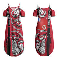Wallis And Futuna Couples Matching Summer Maxi Dress and Hawaiian Shirt Tribal Polynesian Tattoo Flag Motif