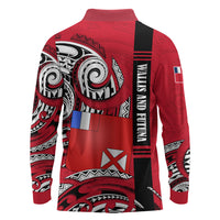 Wallis And Futuna Long Sleeve Polo Shirt Tribal Polynesian Tattoo Flag Motif