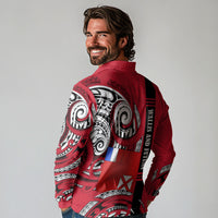 Wallis And Futuna Long Sleeve Polo Shirt Tribal Polynesian Tattoo Flag Motif
