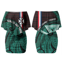 Wallis And Futuna Couples Matching Off Shoulder Short Dress and Hawaiian Shirt Tribal Polynesian Tattoo Heritage Cross Flag