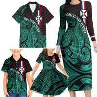 Wallis And Futuna Family Matching Long Sleeve Bodycon Dress and Hawaiian Shirt Tribal Polynesian Tattoo Heritage Cross Flag