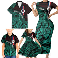 Wallis And Futuna Family Matching Short Sleeve Bodycon Dress and Hawaiian Shirt Tribal Polynesian Tattoo Heritage Cross Flag