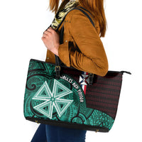Wallis And Futuna Leather Tote Bag Tribal Polynesian Tattoo Heritage Cross Flag