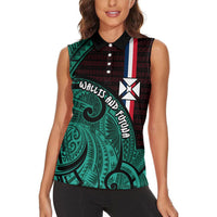 Wallis And Futuna Women Sleeveless Polo Shirt Tribal Polynesian Tattoo Heritage Cross Flag