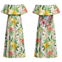 Hawaiian Piko Threads Of Paradise Aloha Couples Matching Off Shoulder Maxi Dress and Long Sleeve Button Shirt Tropical Hibiscus Plumeria