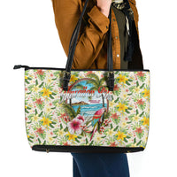Hawaiian Piko Threads Of Paradise Aloha Leather Tote Bag Tropical Hibiscus Plumeria