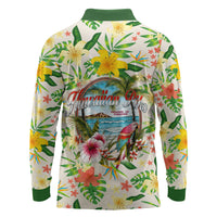 Hawaiian Piko Threads Of Paradise Aloha Long Sleeve Polo Shirt Tropical Hibiscus Plumeria