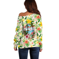 Hawaiian Piko Threads Of Paradise Aloha Off Shoulder Sweater Tropical Hibiscus Plumeria