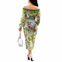 Hawaiian Piko Threads Of Paradise Aloha Off The Shoulder Long Sleeve Dress Tropical Hibiscus Plumeria TS04 - Polynesian Pride