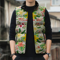 Hawaiian Piko Threads Of Paradise Aloha Sleeveless Puffer Jacket Tropical Hibiscus Plumeria