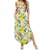 Hawaiian Piko Threads Of Paradise Aloha Summer Maxi Dress Tropical Hibiscus Plumeria