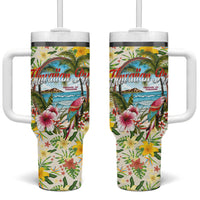 Hawaiian Piko Threads Of Paradise Aloha Tumbler With Handle Tropical Hibiscus Plumeria