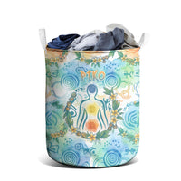 Hawaiian Piko Cultural Pride Aloha Laundry Basket Watercolor Spiral Art - Tropical Plumeria Lei Garland