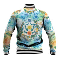 Hawaiian Piko Cultural Pride Aloha Baseball Jacket Watercolor Spiral Art - Tropical Plumeria Lei Garland