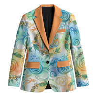 Hawaiian Piko Cultural Pride Aloha Blazer Watercolor Spiral Art - Tropical Plumeria Lei Garland