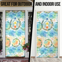 Hawaiian Piko Cultural Pride Aloha Door Cover Watercolor Spiral Art - Tropical Plumeria Lei Garland
