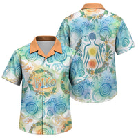 Hawaiian Piko Cultural Pride Aloha Family Matching Off The Shoulder Long Sleeve Dress and Hawaiian Shirt Watercolor Spiral Art - Tropical Plumeria Lei Garland