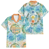 Hawaiian Piko Cultural Pride Aloha Family Matching Off Shoulder Maxi Dress and Hawaiian Shirt Watercolor Spiral Art - Tropical Plumeria Lei Garland