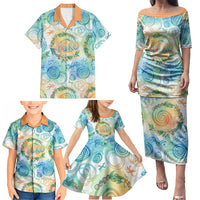 Hawaiian Piko Cultural Pride Aloha Family Matching Puletasi and Hawaiian Shirt Watercolor Spiral Art - Tropical Plumeria Lei Garland