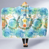 Hawaiian Piko Cultural Pride Aloha Hooded Blanket Watercolor Spiral Art - Tropical Plumeria Lei Garland