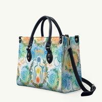 Hawaiian Piko Cultural Pride Aloha Leather Bag Watercolor Spiral Art - Tropical Plumeria Lei Garland