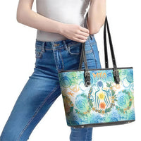 Hawaiian Piko Cultural Pride Aloha Leather Tote Bag Watercolor Spiral Art - Tropical Plumeria Lei Garland