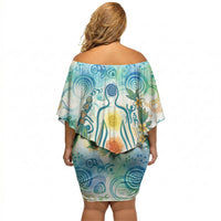Hawaiian Piko Cultural Pride Aloha Off Shoulder Short Dress Watercolor Spiral Art - Tropical Plumeria Lei Garland