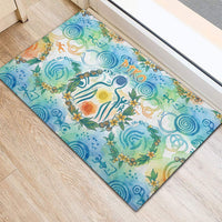 Hawaiian Piko Cultural Pride Aloha Rubber Doormat Watercolor Spiral Art - Tropical Plumeria Lei Garland