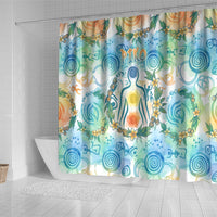 Hawaiian Piko Cultural Pride Aloha Shower Curtain Watercolor Spiral Art - Tropical Plumeria Lei Garland