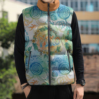 Hawaiian Piko Cultural Pride Aloha Sleeveless Puffer Jacket Watercolor Spiral Art - Tropical Plumeria Lei Garland